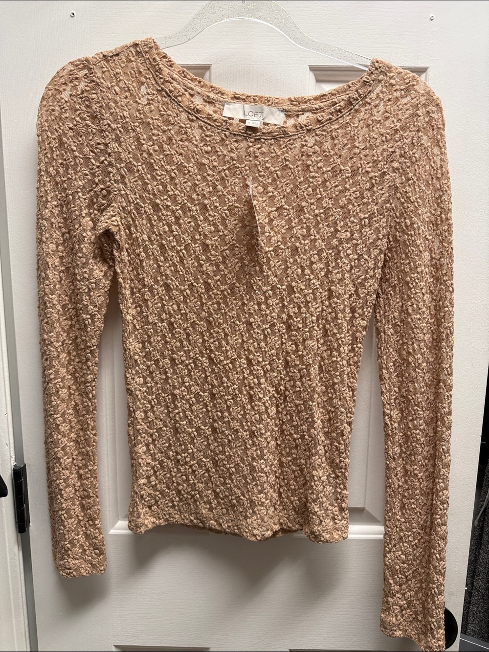 LOFT Beige Textured Long-Sleeve Knit Top